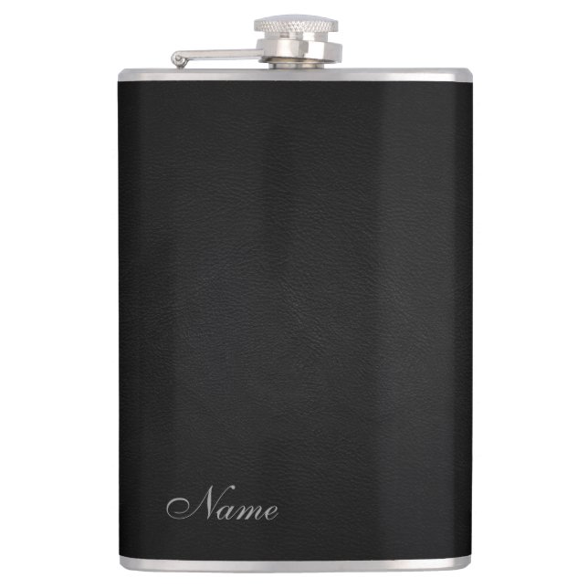 Elegant black leather look  personalized hip flask (Front)