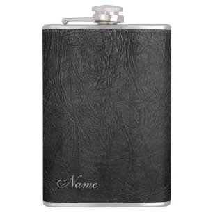 Elegant black leather look personalized hip flask