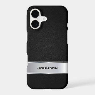 Elegant Black Leather Look with Silver Metal Label