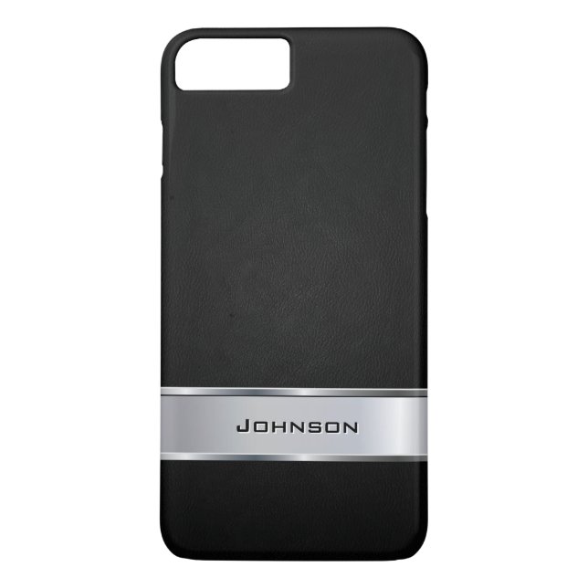 Elegant Black Leather Look with Silver Metal Label Case-Mate iPhone Case (Back)