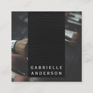 Elegant Black Leather Makeup Brushes Square Business Card