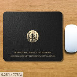Elegant Black Leather Print Luxury Gold Logo Mouse Pad<br><div class="desc">Add a touch of sophistication to your workspace with this elegant black leather print mouse pad featuring a luxurious gold logo. Perfect for small businesses or companies looking to elevate their branding, this mouse pad is made from high-quality materials and provides a smooth surface for precise mouse movements. The gold...</div>