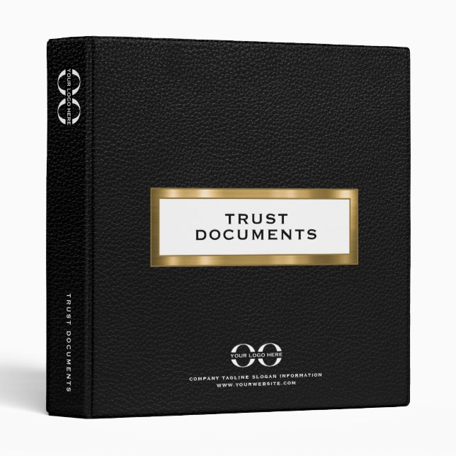 Elegant Black Leather Trust Documents Binder (Front/Spine)