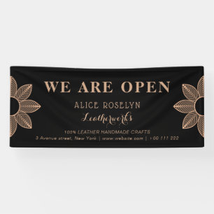 elegant black leatherworks business shop banner