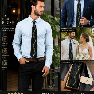 Elegant Black leaves Tie   green Floral Vine Men'