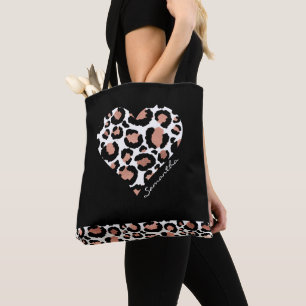 Elegant Black Leopard Heart Tote Bag