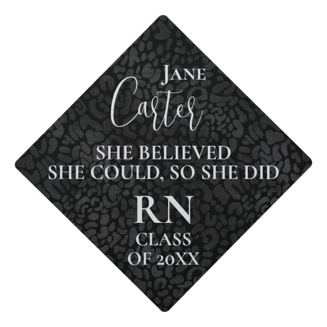 Elegant Black Leopard She Believed She Could Graduation Cap Topper (Front)