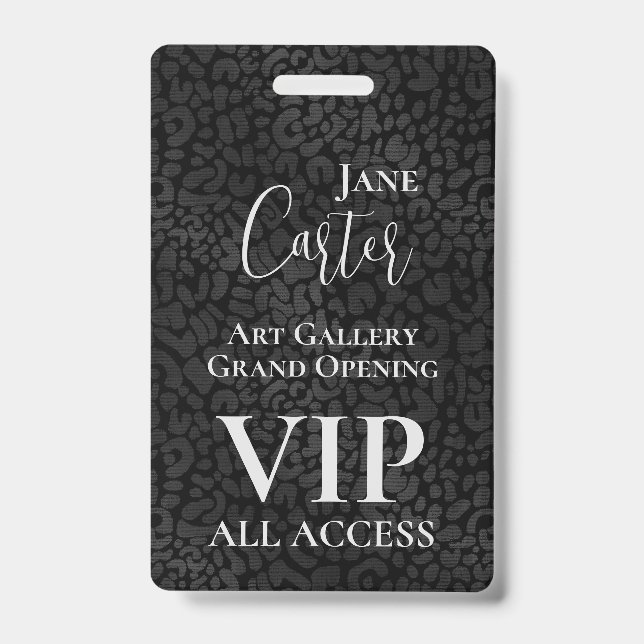 Elegant Black Leopard VIP All Access Pass Badge (Front)