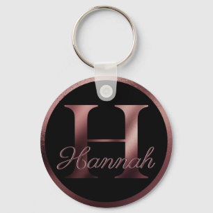 Elegant Black Letter H Rose Gold Metallic Monogram Keychain