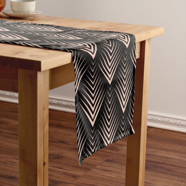 Elegant Black & Light Pink Art-Deco Pattern Short Table Runner (In Situ)