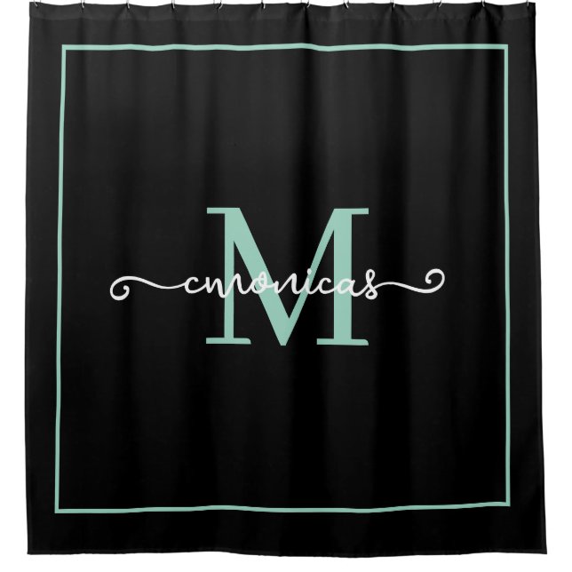 Elegant Black &Light Teal Personalized monogram (Front)