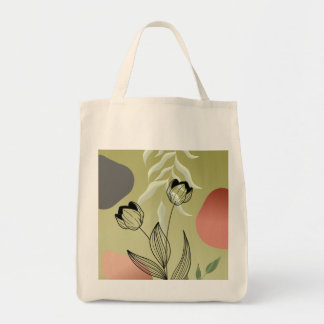 Elegant Black Line Art Tulips on Green Gradient Tote Bag