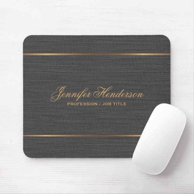 Elegant Black Linen Fabric Gold Frame Professional Mouse Pad (With Mouse)