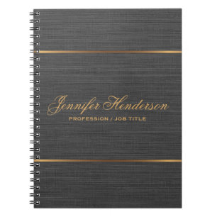 Elegant Black Linen Fabric Gold Frame Professional Notebook