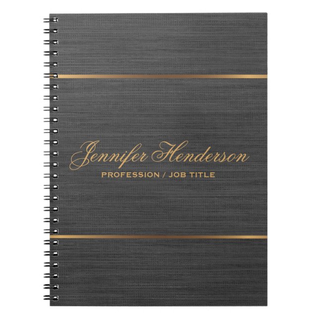 Elegant Black Linen Fabric Gold Frame Professional Notebook (Front)