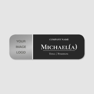 Elegant Black & Luxury Silver: Modern Company LOGO Name Tag