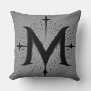 Elegant Black 'M' Design with Symmetrical Stars Throw Pillow