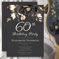 Elegant Black Magnolia Floral 60th Birthday Party