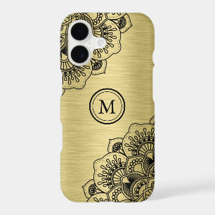 Elegant black mandala on metallic gold background