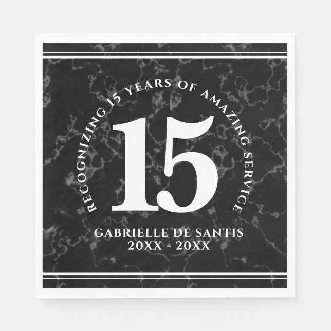 Elegant Black Marble 15 Years Work Anniversary Napkin (Front)