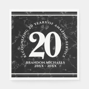 Elegant Black Marble 20 Years Work Anniversary Napkin