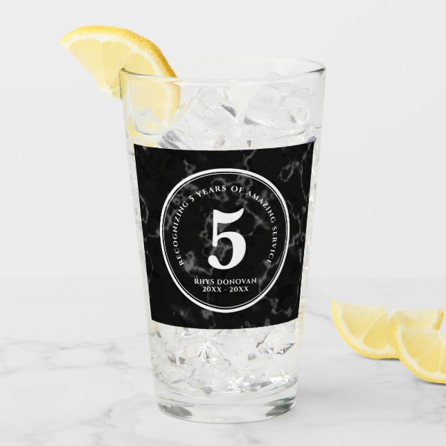 Elegant Black Marble 5 Years Work Anniversary Glass (Front Ice)