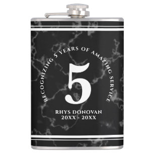 Elegant Black Marble 5 Years Work Anniversary Hip Flask