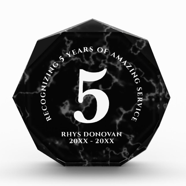 Elegant Black Marble 5 Years Work Anniversary Photo Block (Front)