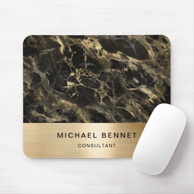 Elegant Black Marble Gold Consultant Business Mouse Pad (With Mouse)