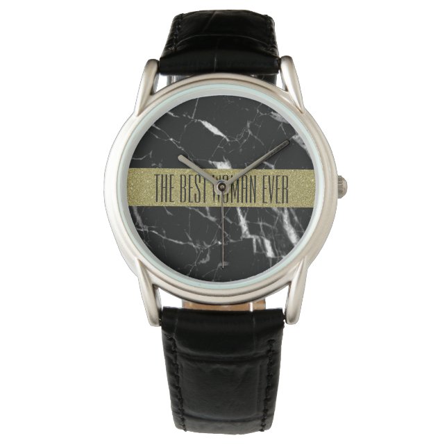 Elegant black marble gold love watch (Front)