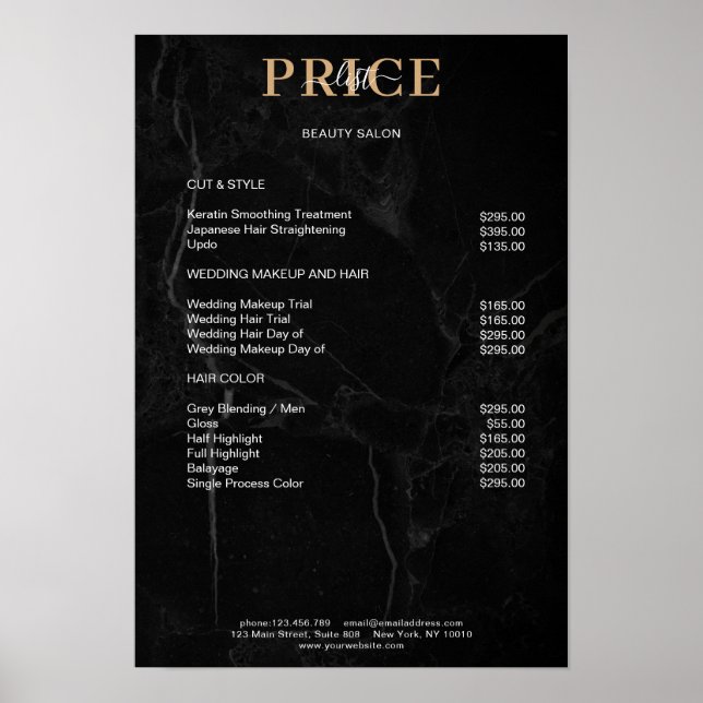 Elegant Black Marble Price List Poster (Front)