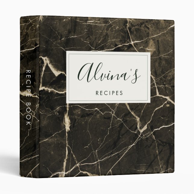 Elegant black marble Recipe cookbook Binder (Front/Spine)