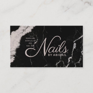 Elegant Black Marble Rose Taupe Nails By "Name" Business Card