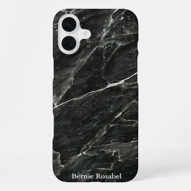 Elegant Black Marble Slab with Name iPhone Case (Back)