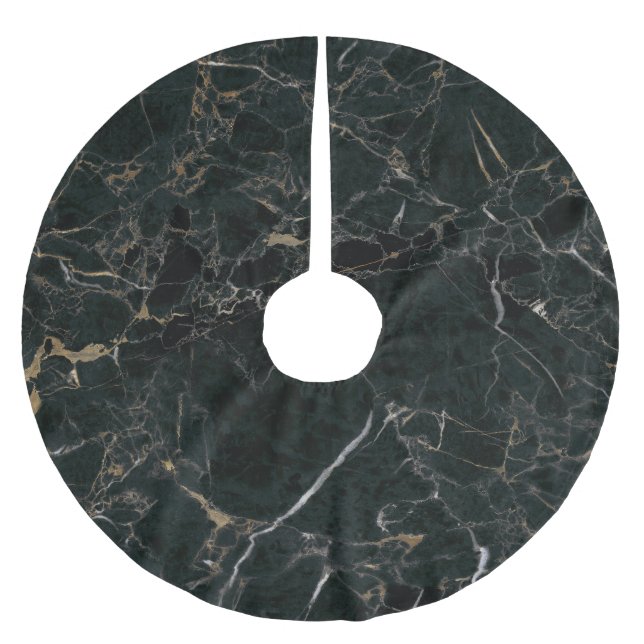 Elegant Black Marble: Textured Background Brushed Polyester Tree Skirt (Front)