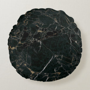 Elegant Black Marble: Textured Background Round Pillow