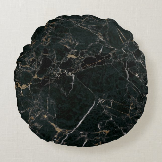Elegant Black Marble: Textured Background Round Pillow (Front)