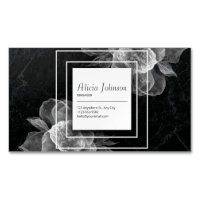 Elegant Black Marble White Floral Square Modern