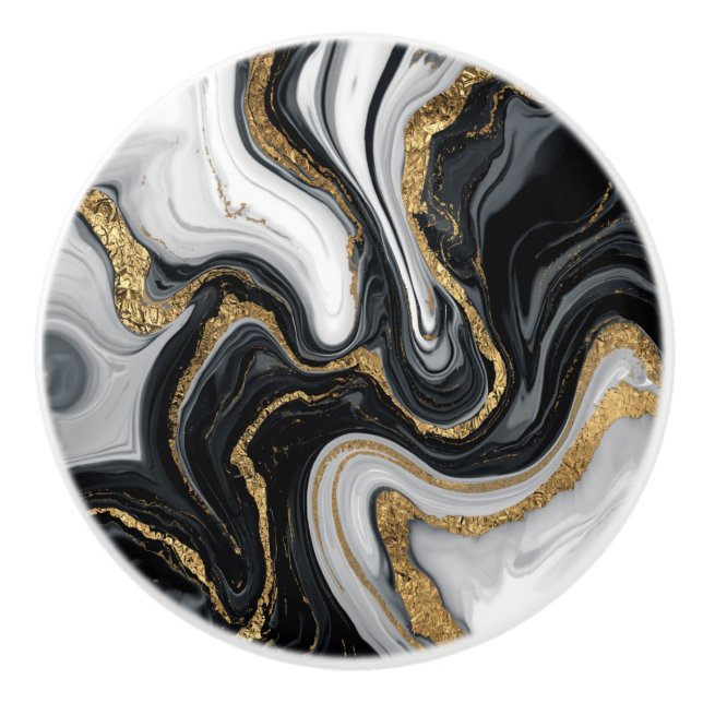 Elegant Black Marble with Gold textured Ceramic Knob (Front)