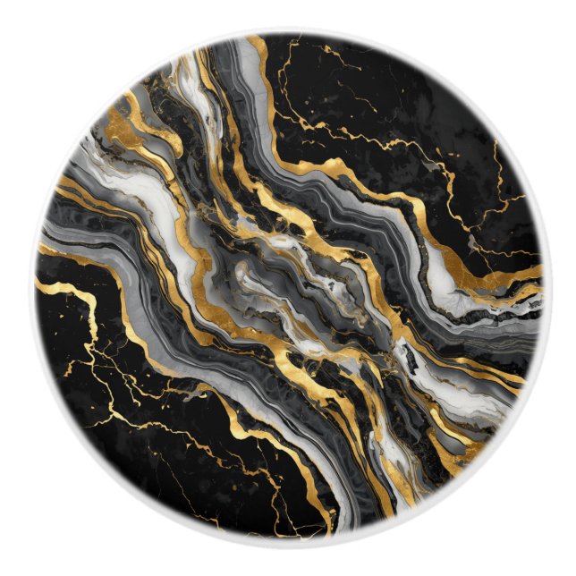 Elegant Black Marble with Gold textured Ceramic Knob (Front)
