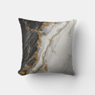 Elegant Black Marble with Gold textured Throw Pillow
