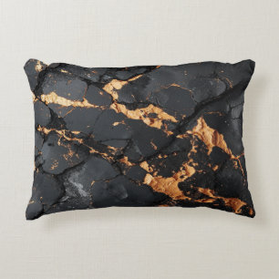 Elegant Black Marble with Gold Veins Modern Art Accent Pillow