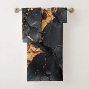 Elegant Black Marble with Gold Veins Modern Art Bath Towel Set