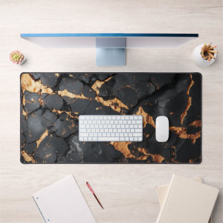 Elegant Black Marble with Gold Veins Modern Art Desk Mat