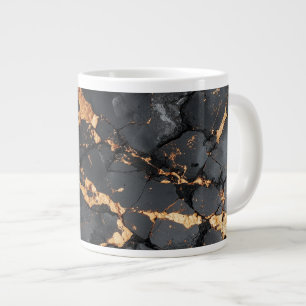 Elegant Black Marble with Gold Veins Modern Art Large Coffee Mug