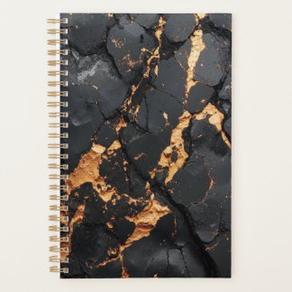 Elegant Black Marble with Gold Veins Modern Art Planner