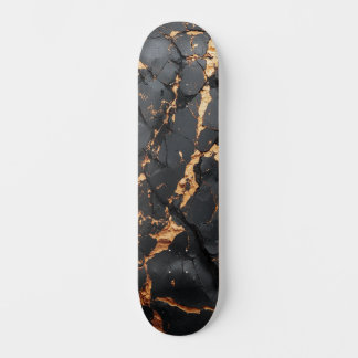 Elegant Black Marble with Gold Veins Modern Art Skateboard