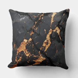 Elegant Black Marble with Gold Veins Modern Art Throw Pillow