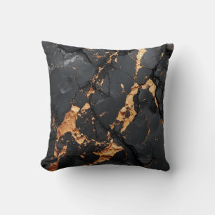 Elegant Black Marble with Gold Veins Modern Art Throw Pillow