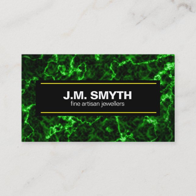 Elegant Black Marble with Phosphorus Green Veins Business Card (Front)